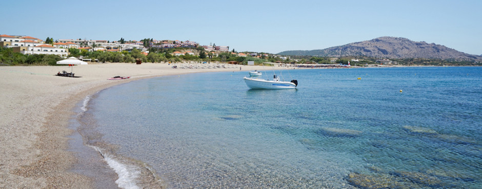 Blick auf den Strand Kiotari Beach
