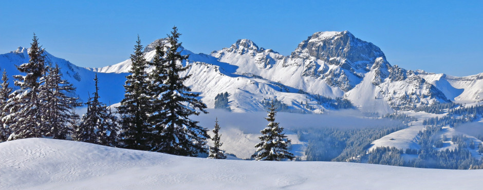 Sicht von hohe Wispile auf den Berg Videmanette, Gstaad